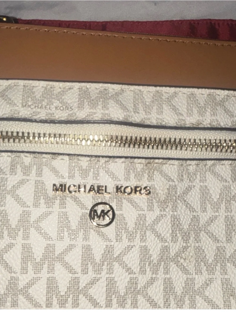 Michael Kors White & Tan MK Logo Messenger Bag